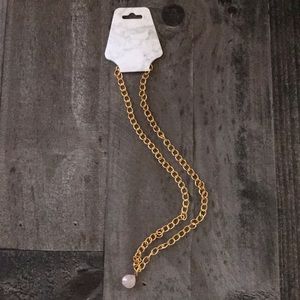Gold tone chain pink quarts pendant necklace